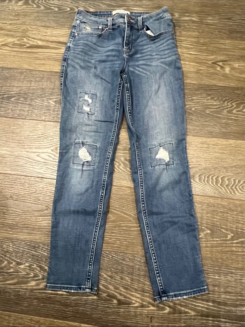 abercrombie kids Distressed Medium Blue Straight Leg Jeans
